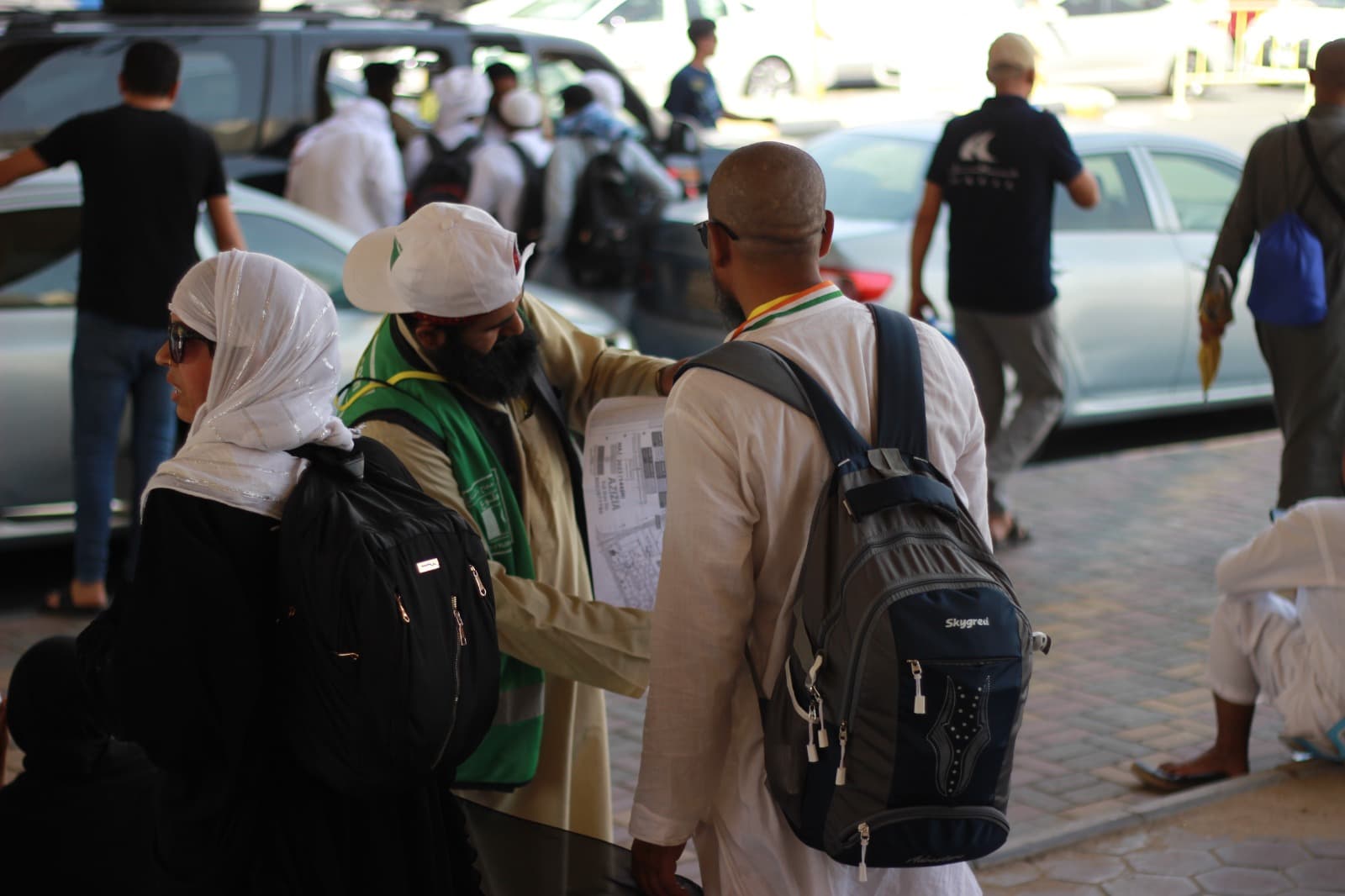 Volunteer showing map directions